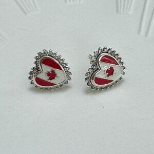 Canada Flag Heart Earrings S925 Sterling Silver Stud Earrings Handmade